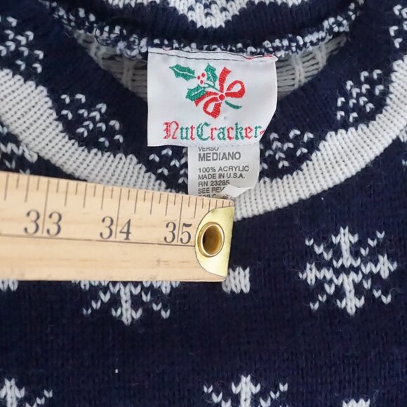 Vintage Nutcracker Navy Snowman Christmas Knit Sweater Fair Isle Holiday M - Picture 9 of 9